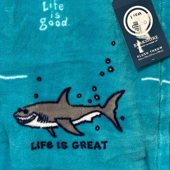 Life Is Good "Shark" blue throw blanket. - Picture 2 of 3